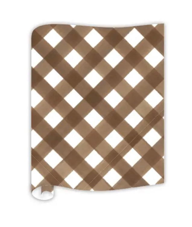 Dark Brown and White Plaid Paper Table Runner
