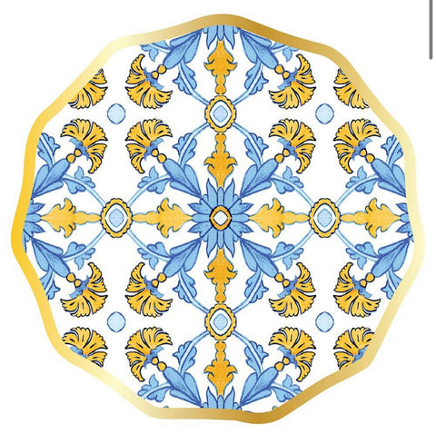 Blue/yellow paper plate set of 8