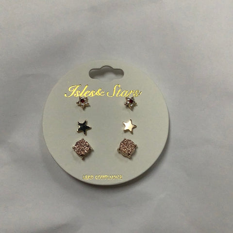 Gold/Rose Gold Stud set of three earrings