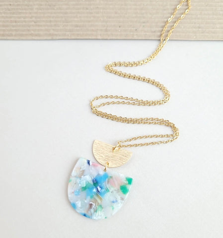 Multicolor Pastel Acrylic and Gold Necklace