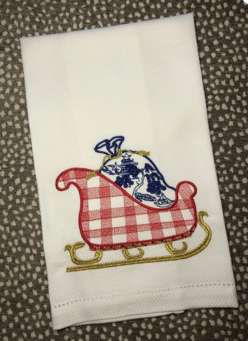 Embroidered Sleigh Chinoiserie Kitchen Towel