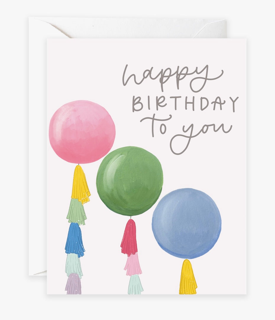 Happy Birthday To You Balloons with Tassels Card