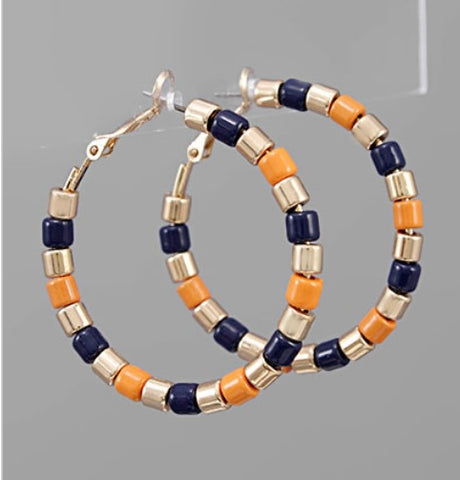 Gold/Navy/Orange Beaded Hoops