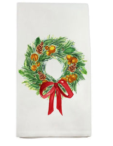 Citrus/ Greenery Wreath with Red Bow Tea Towel