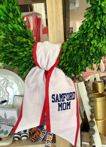 White with Red Trim Samford Mom Wreath Sash