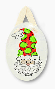 Santa with Tall Hat Painted Wooden Ornament