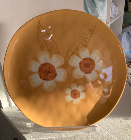 Gold with White Flowers Melamine Plate