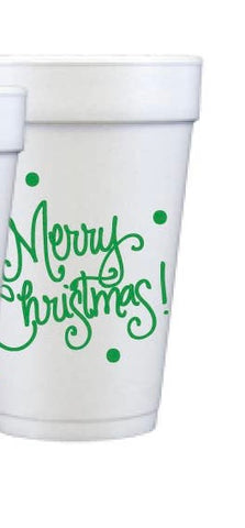 Green Merry Christmas Foam Cup set of 12