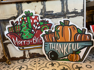 Merry & Bright/Thankful double sided door hanger