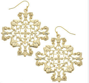 Susan Shaw Large Gold Filigree Earrings (1868G)
