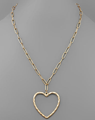 Gold Open Heart Necklace with Paperclip Chain
