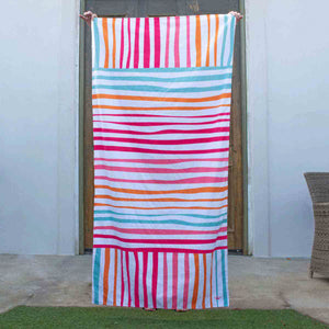 Barbados Stripe Beach Towel (pink, orange, blue)