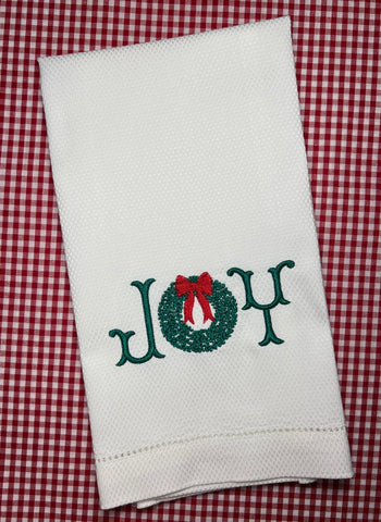 Embroidered Joy Wreath Kitchen Towel