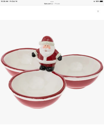 Santa 3-Bowl Ceramic Server