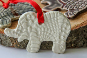 White elephant pottery ornament