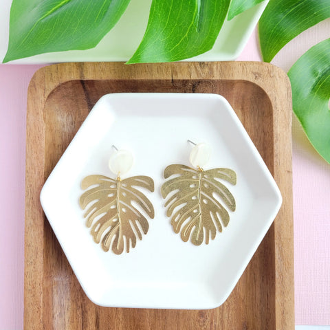 Ivory and Brass Leaf Earrings