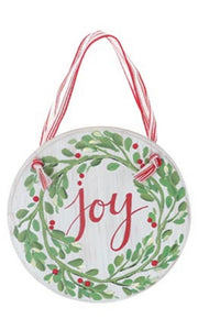 Wooden Round Mistletoe Joy Ornament