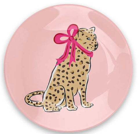 Pink Leopard with Bow Round Trinket Tray