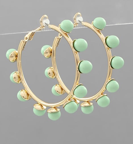 Gold and Mint Bead Hoop Earrings