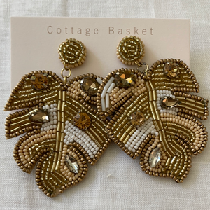 Gold beaded jewl earrings