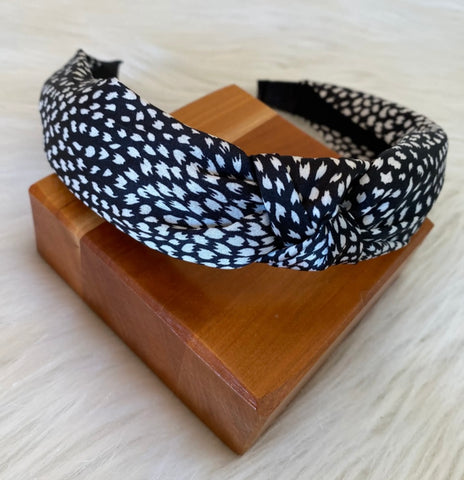 Black with White Speckles Knotted Headband
