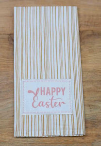 Gold Striped Happy Easter Tea Towel