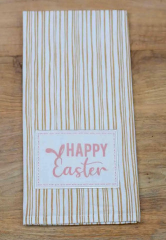 Gold Striped Happy Easter Tea Towel