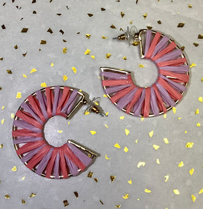 Pink/Lavender Raffia Circle Earrings