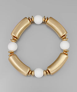 Gold & White Resin Stretch Bracelet