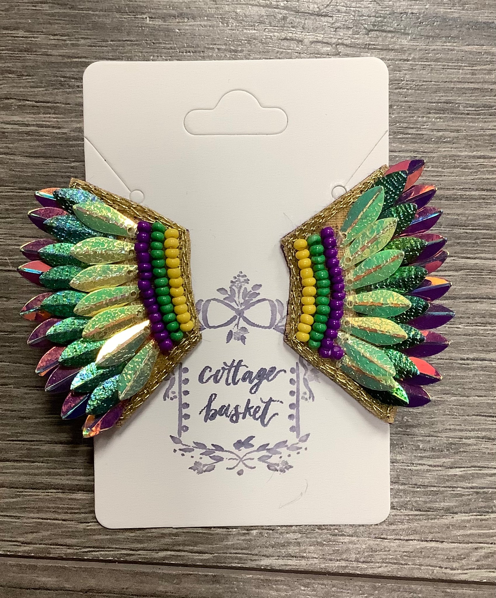 Mardi Gras Wing Earrings