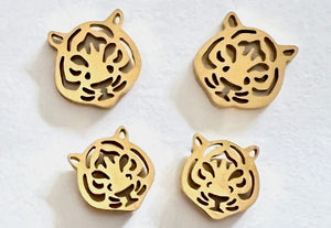 Gold Mommy and Me Tiger Head Earrings
