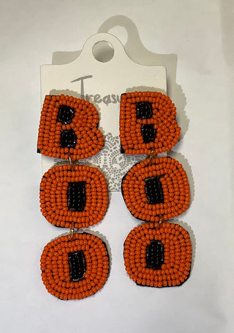 Orange Beaded BOO Earrings