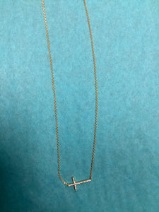 Gold/Crystal Sideways Cross Necklace