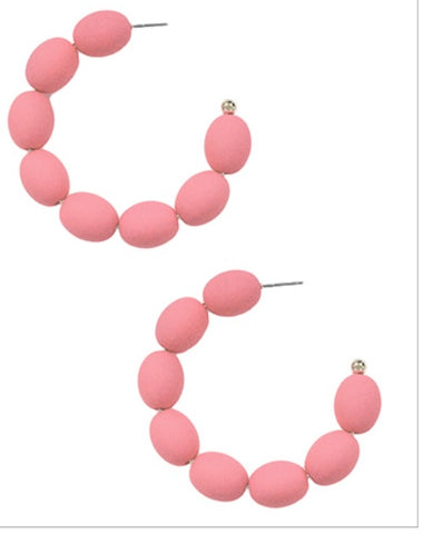 Pink Large Bead Hoop Earrings