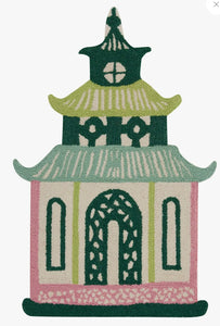 Pink/Green Pagoda-Shaped Hook Rug