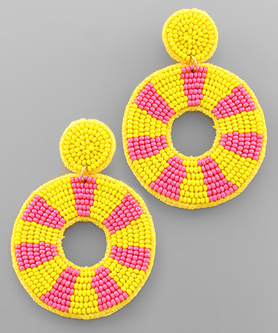 Yellow & Pink Stripe Circle Earrings