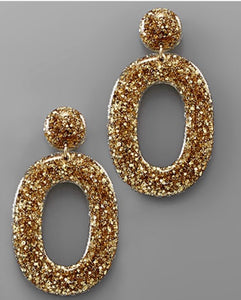 Gold Glitter Acrylic Oval Earrings