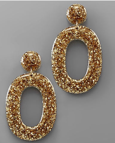 Gold Glitter Acrylic Oval Earrings
