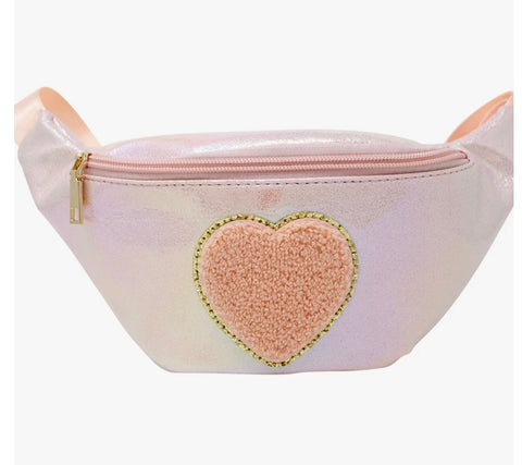 Peach Shimmery Sling Bag with Chenille Heart Patch