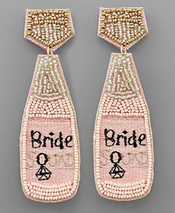 Pink Beaded Bride Squad Champagne Earrings