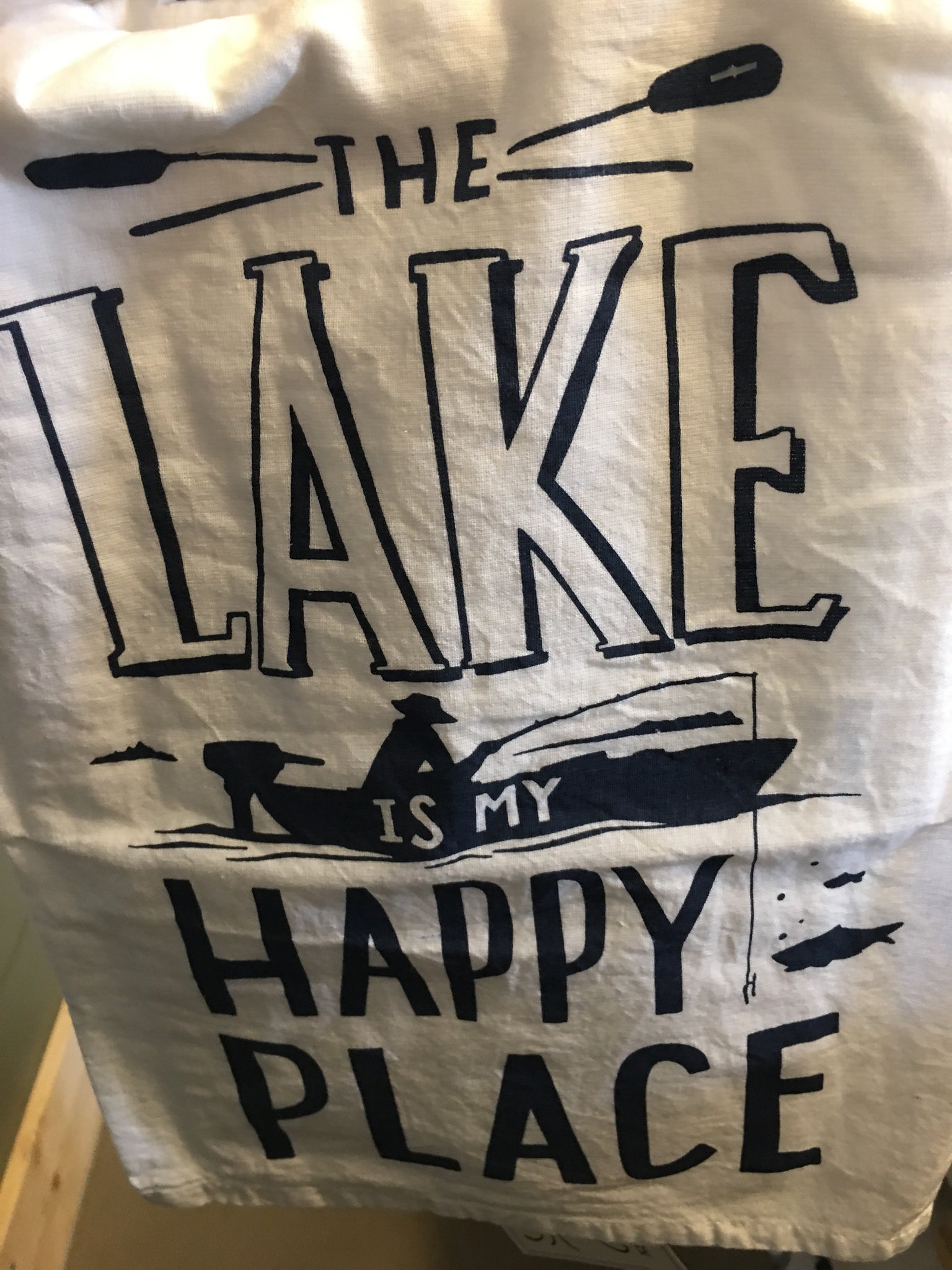 The lake is my happy place tea towel