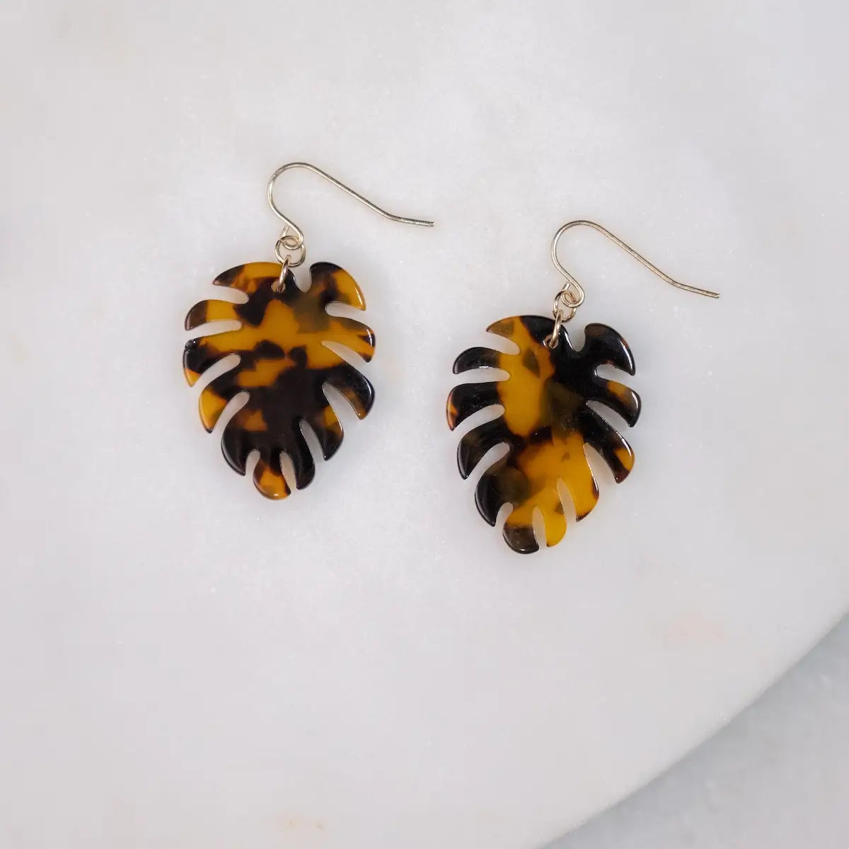Tortoise Palm Leaf Earrings