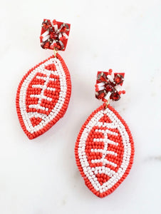 Red and White Beaded Football Earrings