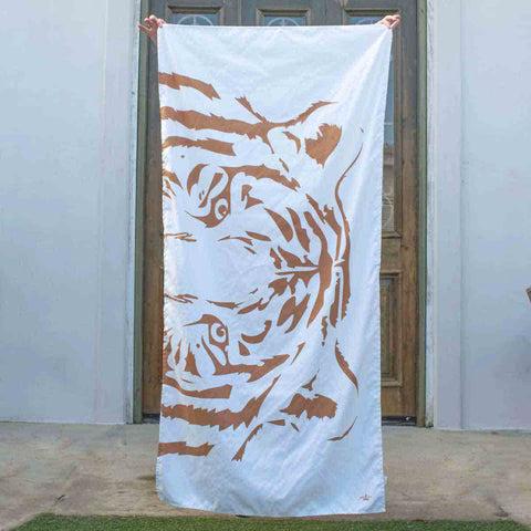 Eye of the Tiger Beach Towel White/Camel
