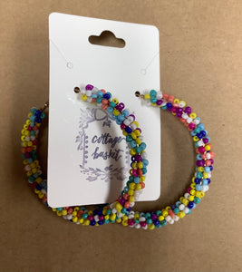Multicolor Seed Bead Hoop Earrings