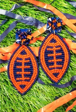 Orange/Blue Beaded Football Earrings