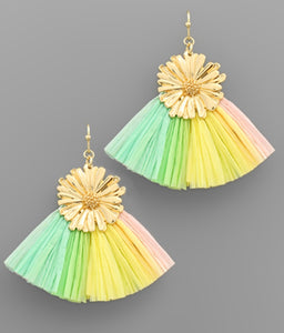 Gold Flower/Pastel Fringe Earrings
