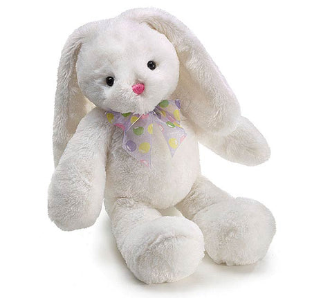 White Plush Bunny with Easter Egg Bow