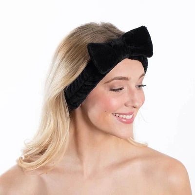 Plush bow headband black