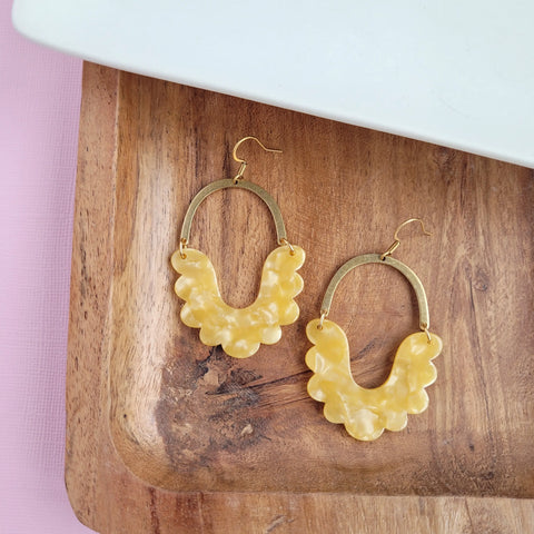Yellow Scalloped and Brass Earrings